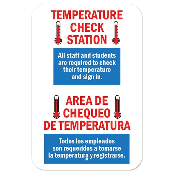 Public Safety Sign-Temperature Check Station Spanish, Heavy-Gauge, 12" x 18", A-1218-25433